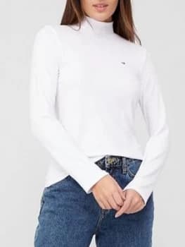 Tommy Jeans Rib Mock Neck Long Sleeve Tee - White