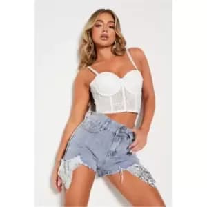 I Saw It First Light Wash Sequin Pocket Detail Denim Shorts - Blue