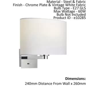 Wall Light Chrome Plate & Vintage White Fabric 60W E27 Dimmable e10285