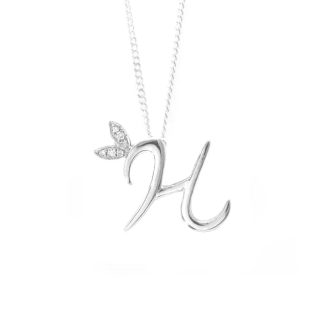 Say It With Winged Diamond Initial Necklace - Sterling Silver - H/18" Size: 18" Silver Unisex 18"