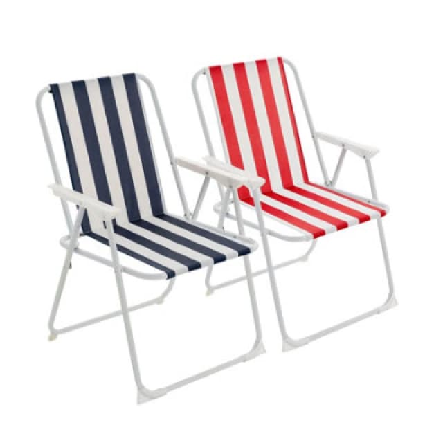 Harbour Housewares Folding Metal Beach Chairs Blue/Red Stripe Pack of 2 Multi