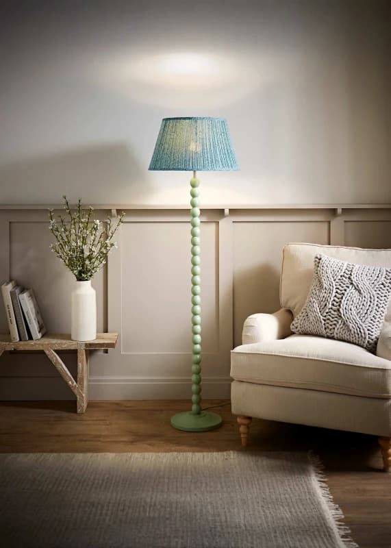 ValueLights ValueLights Bobbin Bobbles Floor Lamp with Leaf Pleated Tapered Lamp Shade in Pale Green Pale Green One Size Unisex 5059406067853