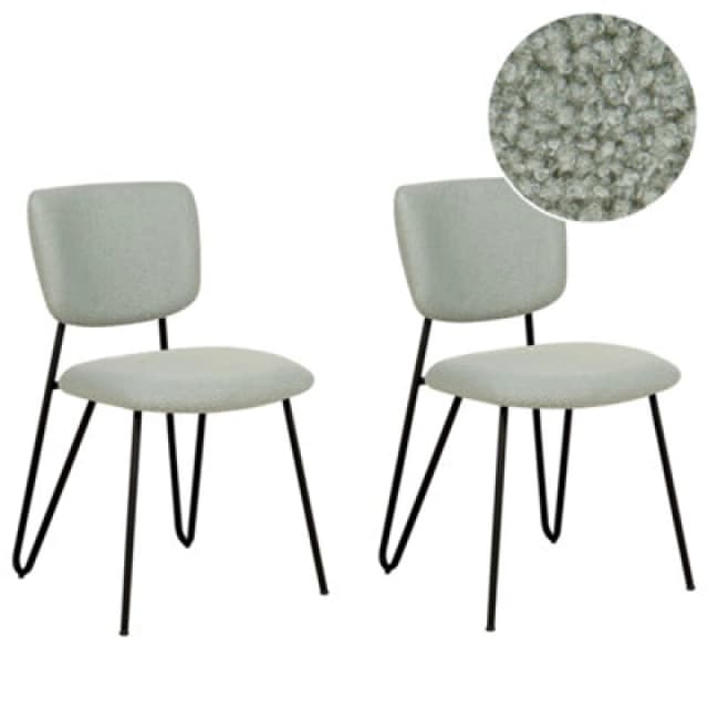 Beliani Set Of 2 Dining Chairs Nelko Boucle Light Green