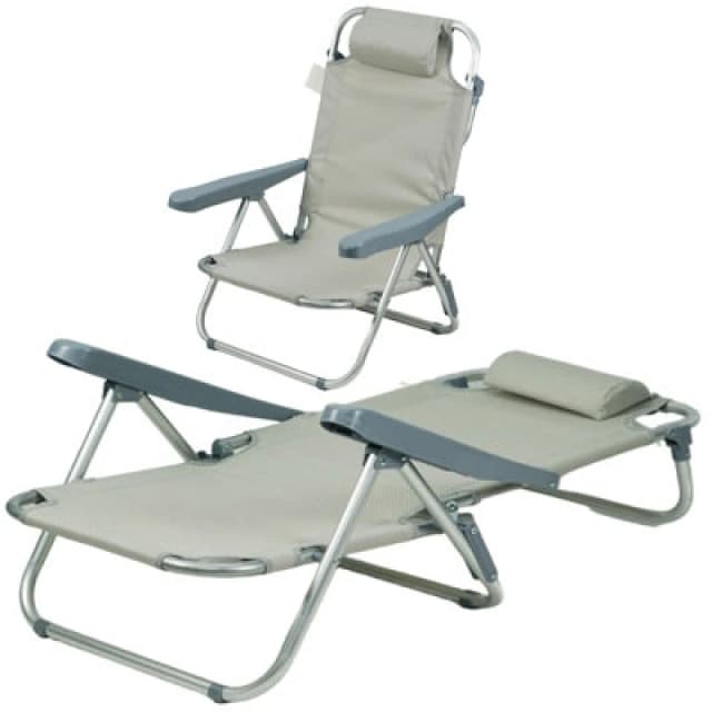 Gr8 Garden Grey Folding Beach Deck Chair Portable Sun Bed Lounger 4 Adjustable Position