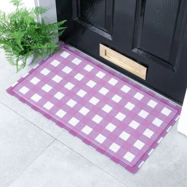 Native Natural Lilac Gingham Doormat (70 X 40Cm)