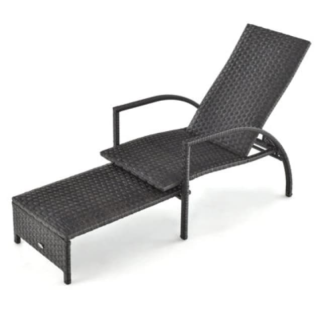 Costway Patio Wicker Recliner Outdoor Adjustable Rattan Lounge Chair W/ Ottoman