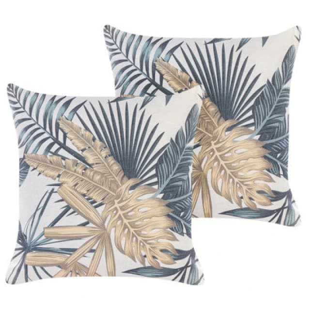 Beliani Set Of 2 Decorative Cushions Tagetes 45 X 45cm Multicolour Plant Pattern