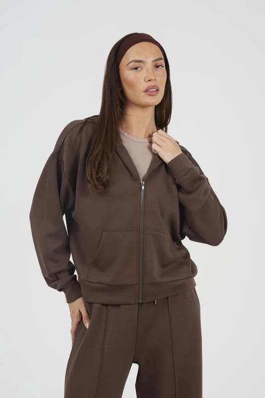 Brave Soul Womens Zip Through Scuba Hoodie in Chocolate Size: Small Chocolate Female S