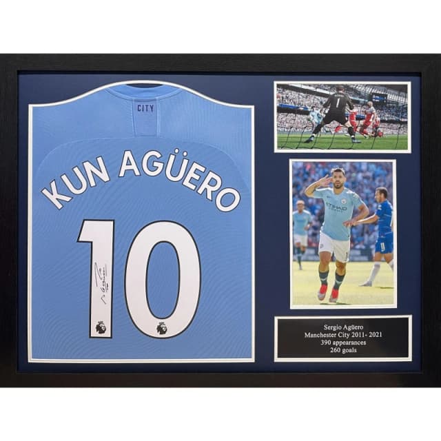 AllStarSignings Ltd Sergio Aguero signed & framed Manchester City shir Blue unisex One Size