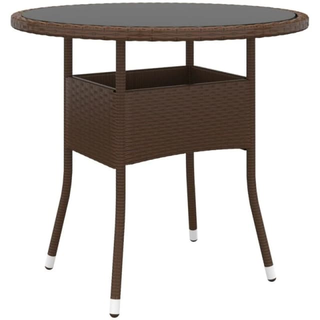 VIDAXL Garden Table Ø80x75cm Tempered Glass and Poly Rattan Brown vidaXL 8720286089828