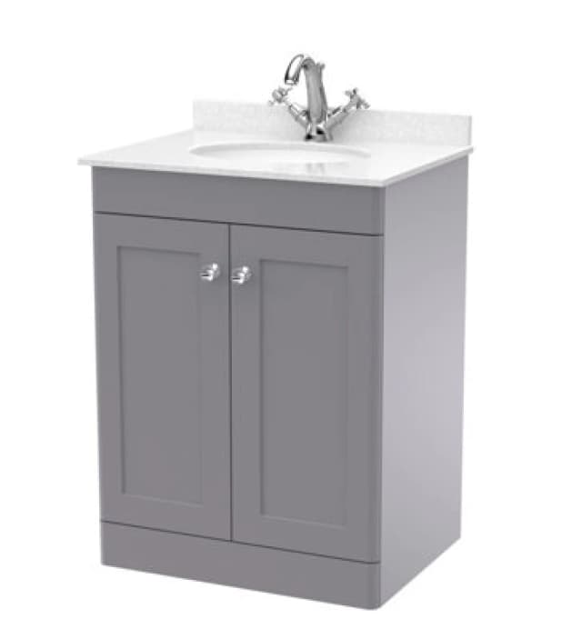 Nuie Classique Floor Standing 2 Door Vanity Unit & 1 Tap Hole White Marble Top With Oval Basin