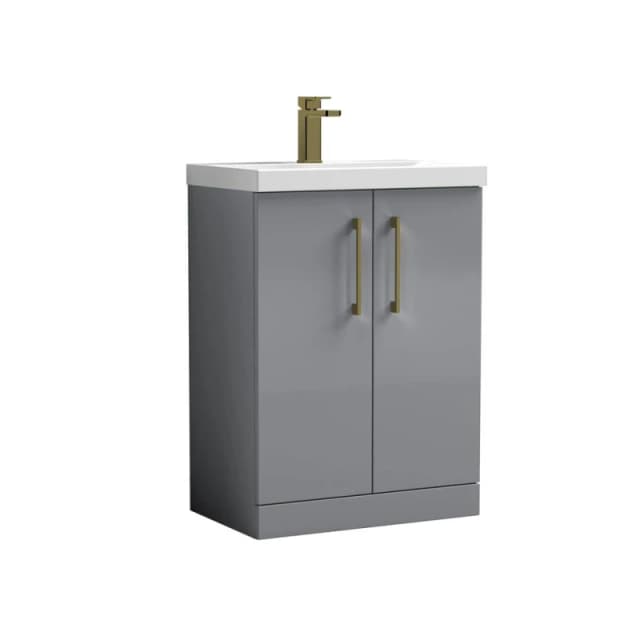 Balterley Level Modern Bathroom 2 Soft Close Door & Mid-Edge Vanity Unit Basin, Satin Grey, 600mm
