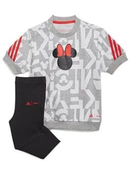Adidas Younger Girls Minnie Mouse Tee & Legging Set, Grey/Red, Size 18-24 Months, Women