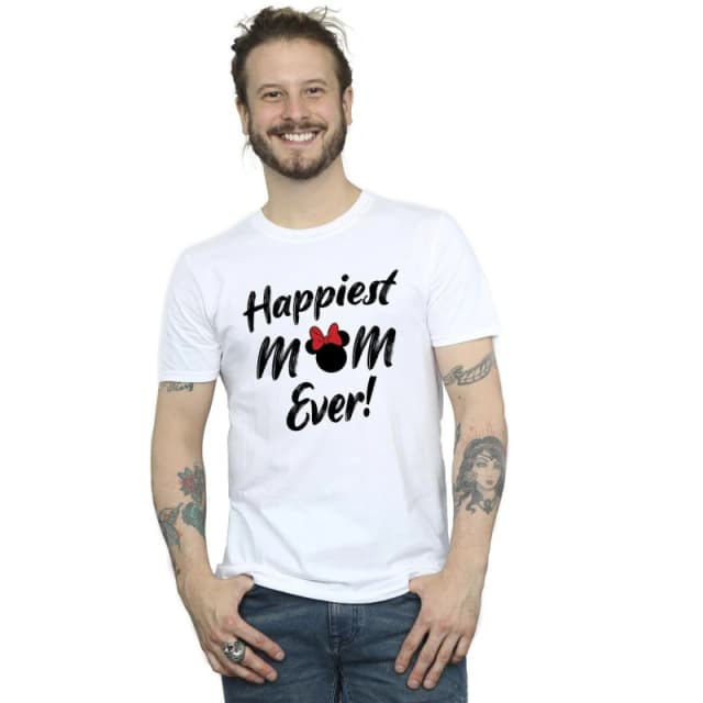 Disney Men Minnie Mouse Happiest Mom Ever T-Shirt in White Size: Small White S Male 5063153559196