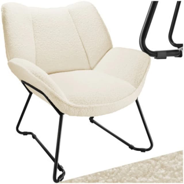 Tectake 1 Armchair Kjeld - Cosy Boucle Fabric, Wingback Design, Sleek Steel Frame - Cream-White