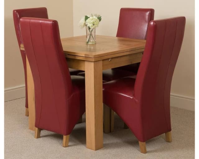 Thats Furniture Richmond 90-150cm Square Oak Extending Dining Table + 4 Lola Leather Chairs in Red Red Unisex
