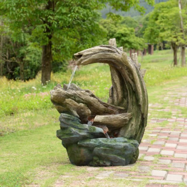 Teamson Home 82Cm Forest Stream Style Outdoor Garden Fountain LED Lighting, Grey