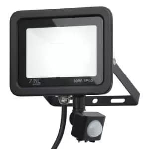 Zinc RYE LED PIR Slimline Floodlight 30W Daylight 180° Black