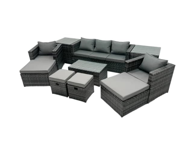 Fimous Outdoor Coffee Table Sofa Set with 2 Side Tables Big Stools in Dark Grey Dark Grey Unisex