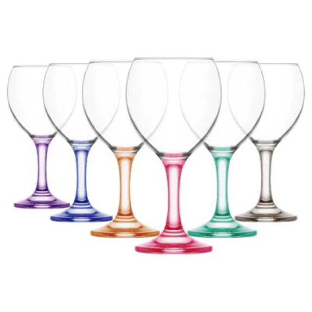 LAV Glassware Lav Misket Wine Glasses - 260ml - Coloured Stem - Pack Of 6