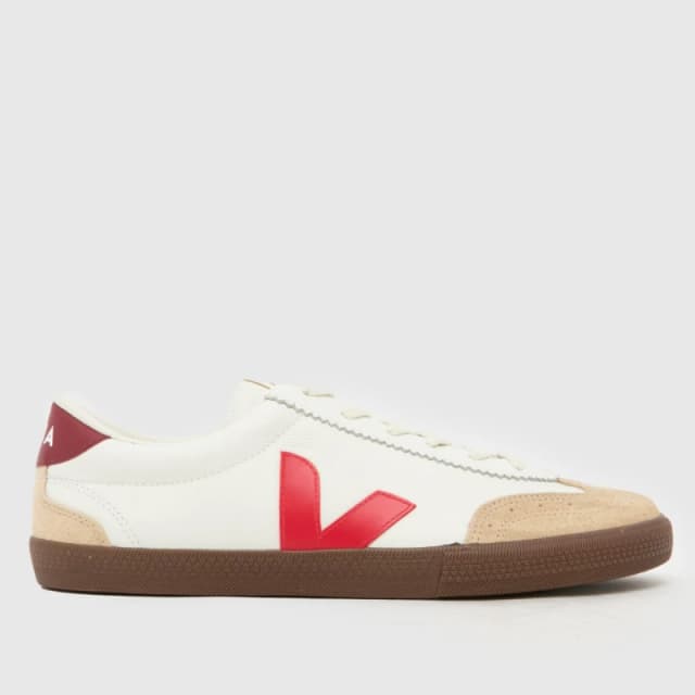 Veja Volley Organic Traced Leather Mens Fashion Trainers - White Nautico Bark - Size:UK 12