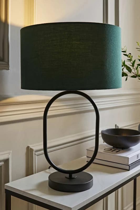 ValueLights ValueLights Antonia Fabric Drum Lamp Shade Matte Black Oval Table Lamp in Bottle Green Bottle Green One Size Unisex 5059406064920