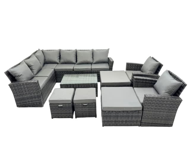 Fimous 12 Seat Rattan High Back Corner Sofa Set Patio Coffee Table Sets in Dark Grey Dark Grey Unisex