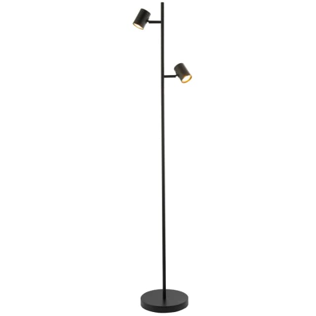 Happy Homewares LED Double Spot Black Metal Floor Lamp with Foot Switch & Adjustable Heads Black Unisex