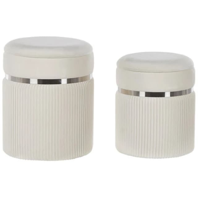Beliani Set Of 2 Storage Pouffes Camdenton Velvet Off-White