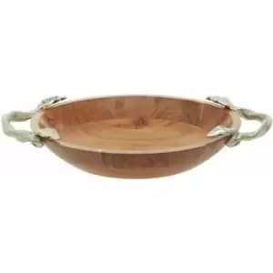 Interiors By Ph Round Serving Dish, Acacia Wood, Aluminium Leaf Handles
