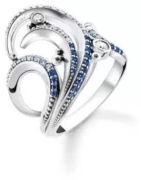 Thomas Sabo TR2378-644-1-60 Blue Stones Wave Ring S - S Jewellery