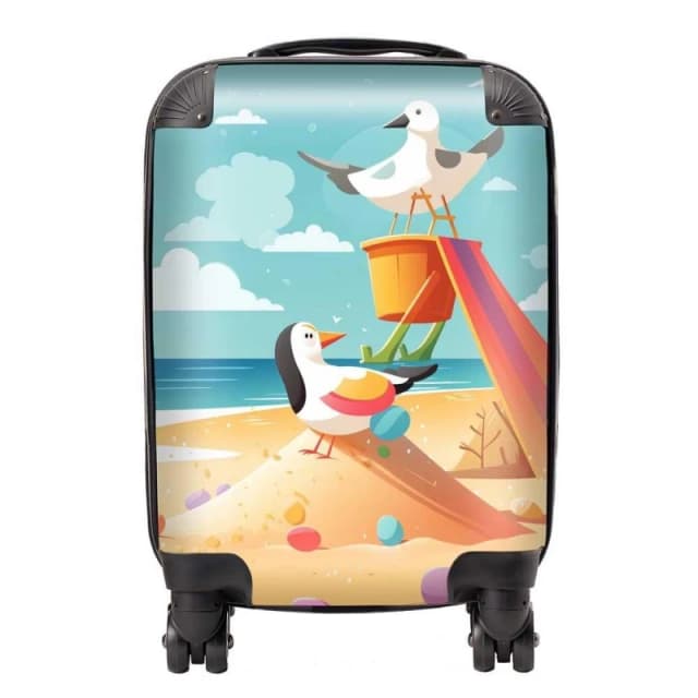 Warren Reed - Designer Seagulls On A Beach Holiday Suitcase in Yellow Size: Large Yellow Unisex Large