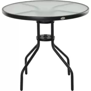 80cm Outdoor Round Dining Table Garden Patio Tempered Glass Top w/ - Outsunny