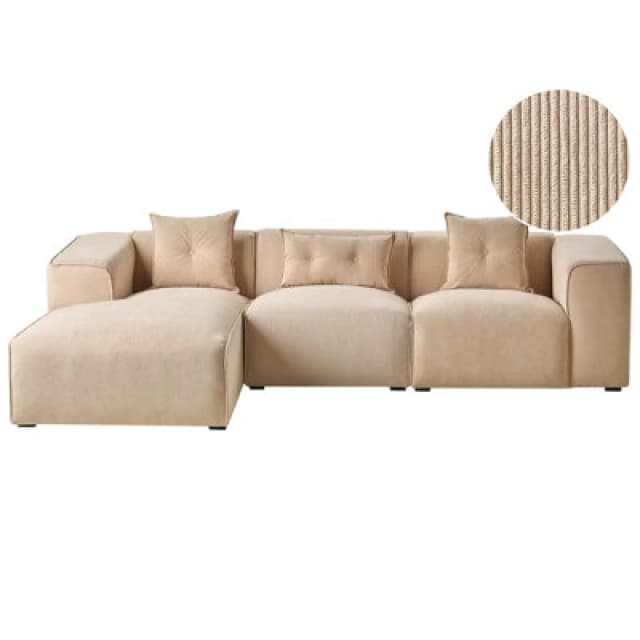 Beliani Corner Sofa 3 Seater Dolva Corduroy Beige Right Hand