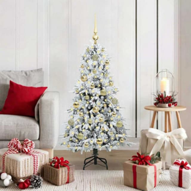 vidaXL Artificial Hinged Christmas Tree with Gold Balls Snow Flocked Green 120cm PE and PVC, Green 3397462