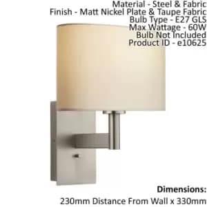 Wall Light & Shade Matt Nickel & Taupe Fabric 60W E27 USB Socket e10625