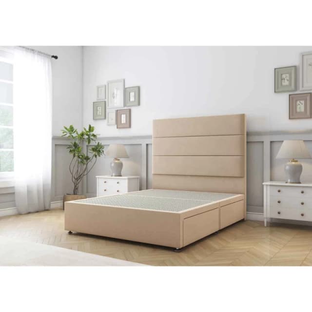 Sloomy Texas Pebble Plush Divan Bed Base 2 Drawers Same Side With 26" Strutted Headboard 4'6 Double