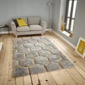 Noble House NH30782 Shaggy Hand Tufted Rug, Grey/Yellow, 150 x 230 Cm - Think Rugs