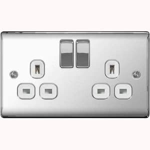 BG Nexus Metal Polished Chrome Double 2 Gang Plug Socket White Insert 13A - NPC22W