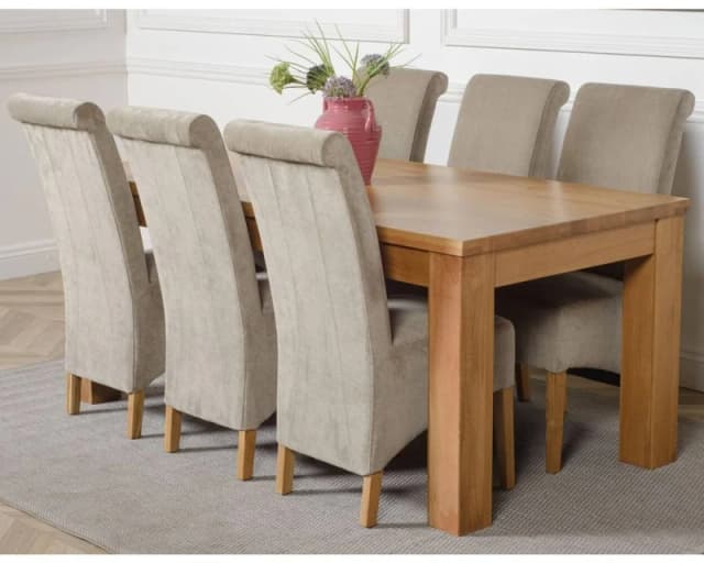 Thats Furniture Dakot 182 x 92cm Oak Large Dining Table & 6 Montana Fabric Chairs in Grey Size: 182 x 92cm Grey Unisex 182 x 92 cm