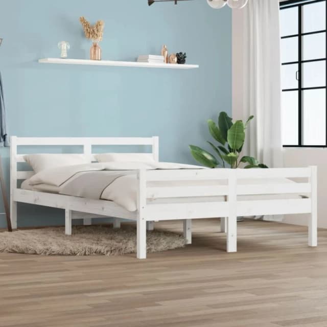 VIDAXL Bed Frame without Mattress White Solid Wood 135x190cm Double Double vidaXL 8720286997406