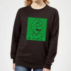 Nintendo Super Mario Luigi Retro Line Art Womens Sweatshirt - Black - 5XL