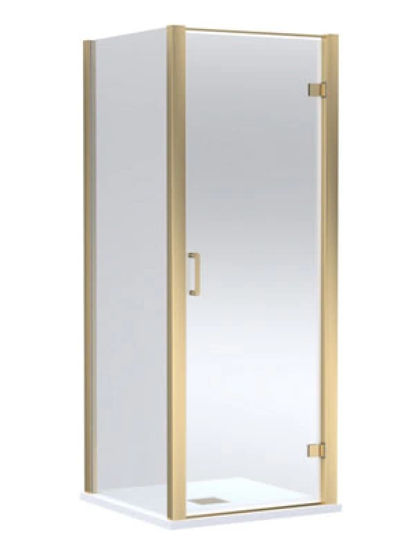 Balterley Hinged Shower Door & Slimline Tray: 900x900mm Brushed Brass/White in Metallics Metallics Unisex