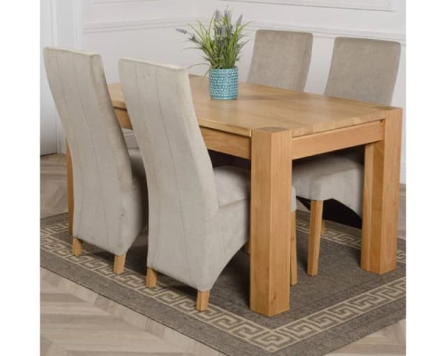 Thats Furniture Kuba 150 x 85cm Chunky Medium Oak Dining Table & 4 Lola Fabric Chairs in Grey Grey Unisex 150 x 85 cm