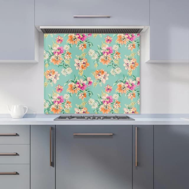 Warren Reed - Designer Bright Flower Sketch Kitchen Splashback in Green Size: 700mm x 650mm Green Unisex 700mm x 650mm