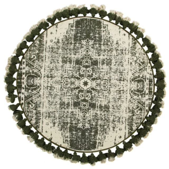 Beliani Round Cotton Area Rug With Tassels 120 Cm Cream And Green Kahta