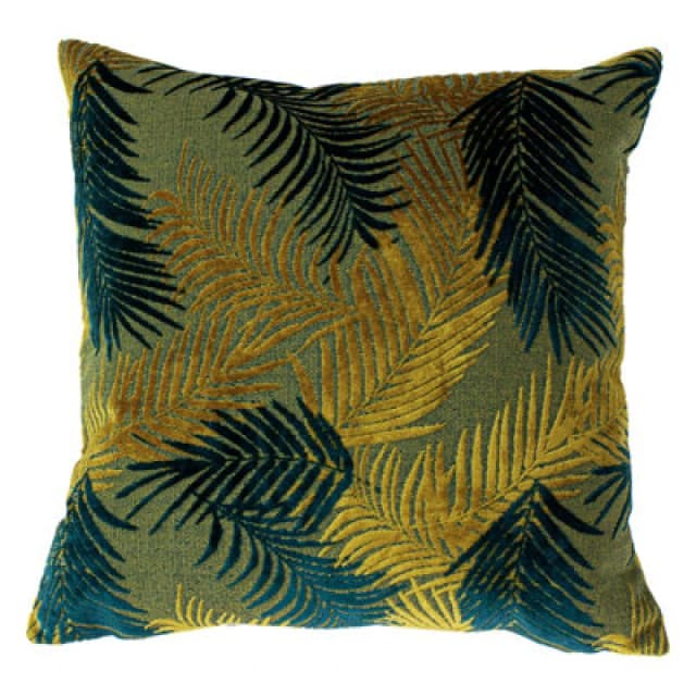 Paoletti Paoletti Palm Grove Velvet Jacquard Fern Cushion in Teal Size: 50cm x 50cm Teal 50cm x 50cm Unisex 5025532350398