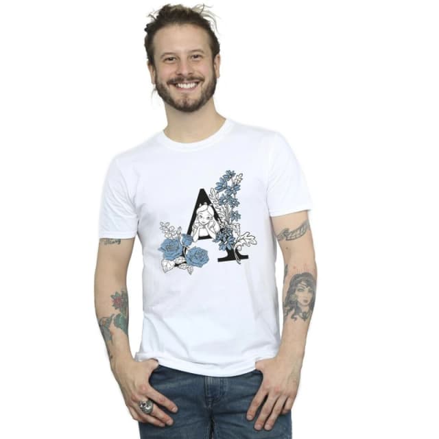 Disney Men Alice In Wonderland Letter A T-Shirt in White Size: Small White S Male 5063283642331