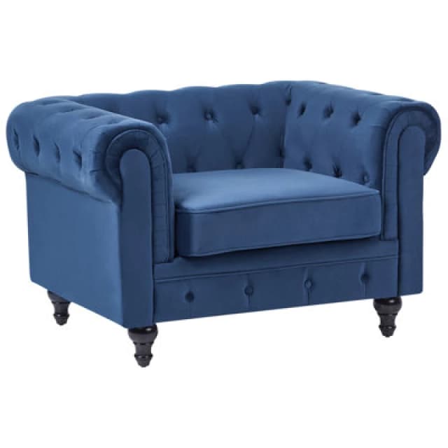 Beliani Velvet Armchair Navy Blue Chesterfield