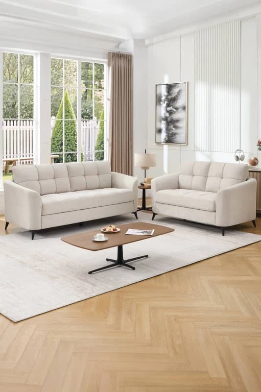 More4Homes Solna 2+3 Seater Scandi Style Fabric Living Room Sofa Set (Beige)